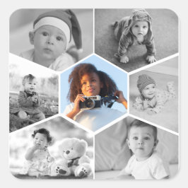 Schwarz-Weiß-Hexagon-FotoCollage Quadratischer Aufkleber