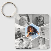 Schwarz-Weiß-Hexagon-FotoCollage Schlüsselanhänger (Vorderseite)