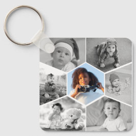 Schwarz-Weiß-Hexagon-FotoCollage Schlüsselanhänger