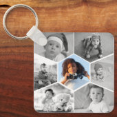 Schwarz-Weiß-Hexagon-FotoCollage Schlüsselanhänger (Vorderseite)