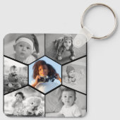 Schwarz-Weiß-Hexagon-FotoCollage Schlüsselanhänger (Rückseite)