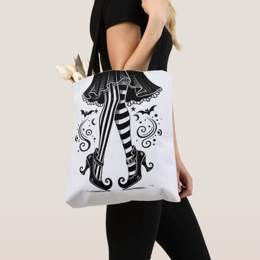 Schwarz-Weiß-Hexenleder, weißes Halloween Tasche (Von Nahem)