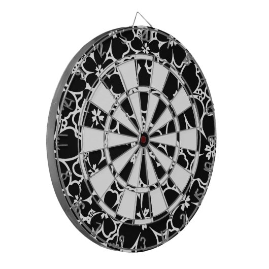 Schwarz-Weiß-Hibiskus Dartscheibe (Vorderseite Links)