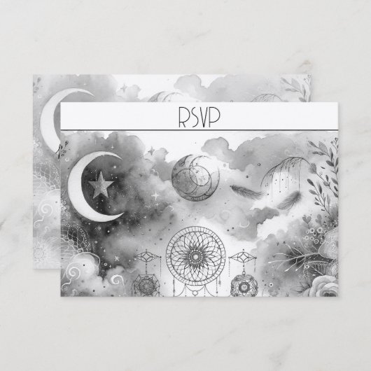 Schwarz-Weiß-Himmelsmond-Antwortkarte (Vorne/Hinten)