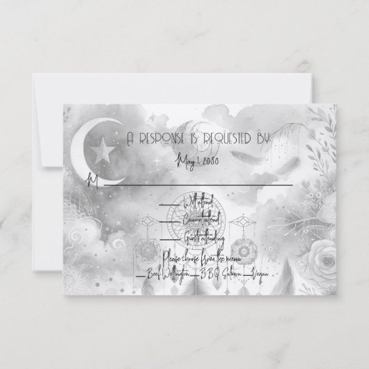 Schwarz-Weiß-Himmelsmond-Antwortkarte (Rückseite)
