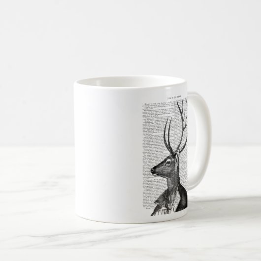 Schwarz-Weiß-Hirsch-Portrait Kaffeetasse (VorderseiteRechts)