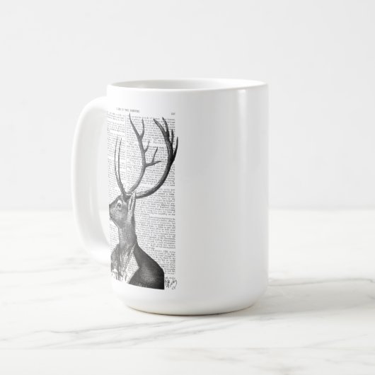 Schwarz-Weiß-Hirsch-Portrait Kaffeetasse (Vorderseite Links)
