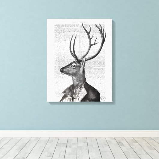 Schwarz-Weiß-Hirsch-Portrait Leinwanddruck (Insitu (Holzboden))