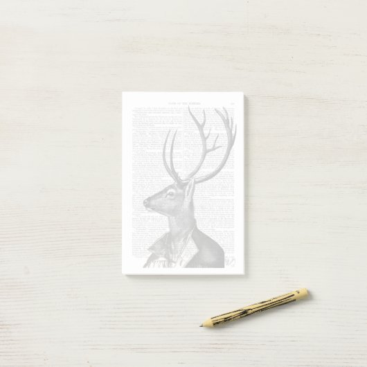 Schwarz-Weiß-Hirsch-Portrait Post-it Klebezettel (Auf Schreibtisch)