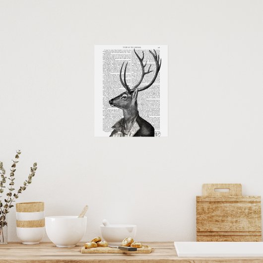 Schwarz-Weiß-Hirsch-Portrait Poster (Küche)