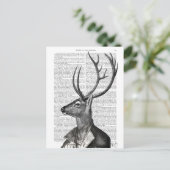 Schwarz-Weiß-Hirsch-Portrait Postkarte (Stehend Vorderseite)