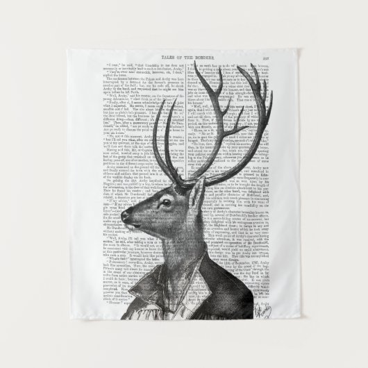 Schwarz-Weiß-Hirsch-Portrait Wandteppich (Vorderseite)