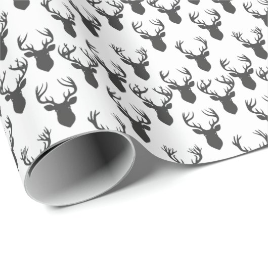 Schwarz-Weiß-Hirschkopfmuster Geschenkpapier (Rolleneckpunkt)