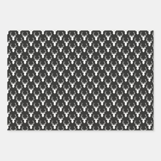 Schwarz-Weiß-Hirschkopfmuster Geschenkpapier Set (Vorderseite 3)