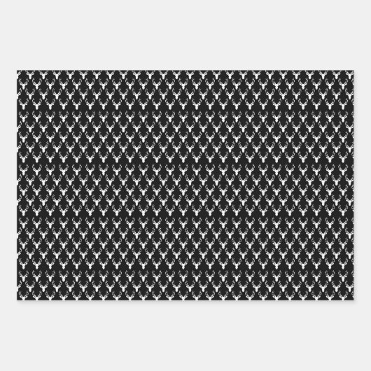 Schwarz-Weiß-Hirschkopfmuster Geschenkpapier Set (Vorderseite)