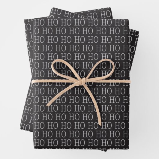 Schwarz-weiß Ho Ho Ho Weihnachtswrapping Paper Geschenkpapier Set (Beispiel)