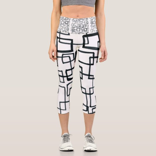 Schwarz-Weiß-Hochgebläse Capri Leggings (Vorderseite)