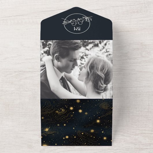 Schwarz-Weiß-Hochzeit All In One Einladung (Außenbereich)