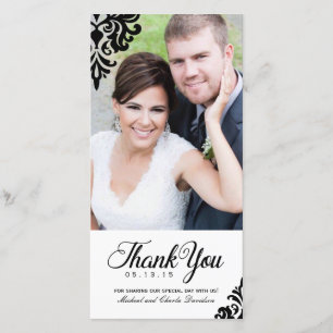 Schwarz/Weiß Hochzeit Danke Foto Card (4x8)