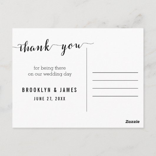 Schwarz-Weiß-Hochzeit danke Ihnen Postkarten Bow (Rückseite)