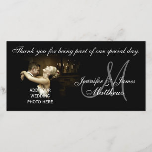 Schwarz-Weiß-Hochzeit Danke Monogram Card
