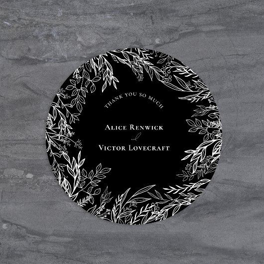 Schwarz-Weiß-Hochzeit Danke Runder Aufkleber