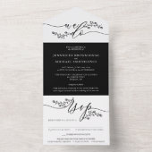 Schwarz-Weiß-Hochzeit einfache Blume Bouquet All In One Einladung (Innen Boden)