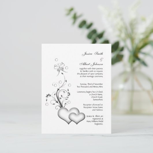 Schwarz-Weiß-Hochzeit Einladung (Stehend Vorderseite)