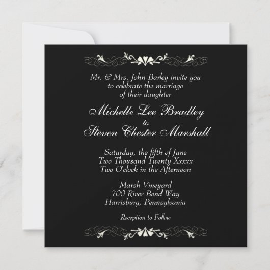 Schwarz-Weiß-Hochzeit Einladung (Vorderseite)
