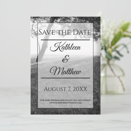 Schwarz-Weiß-Hochzeit im Freien speichern Sie das  Save The Date (Stehend Vorderseite)