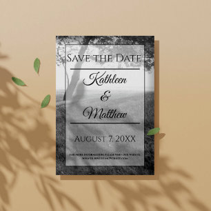 Schwarz-Weiß-Hochzeit im Freien speichern Sie das  Save The Date