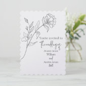 Schwarz-Weiß-Hochzeit Minimalistischer Blumen Einladung (Stehend Vorderseite)