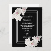 Schwarz-Weiß-Hochzeit mit Blumen Einladungspostkarte (Vorne/Hinten)