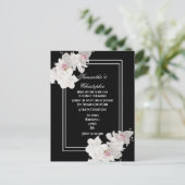 Schwarz-Weiß-Hochzeit mit Blumen Einladungspostkarte (Stehend Vorderseite)