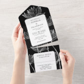 Schwarz-Weiß-Hochzeit mit botanischer Flora All In One Einladung (Abreißen)