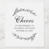 Schwarz-Weiß-Hochzeit mit edlem botanischem Blattw Weinetikett (Einzelnes Label)