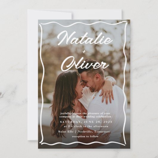 Schwarz-Weiß-Hochzeit mit handgezogenen Grenzen Einladung (Vorderseite)