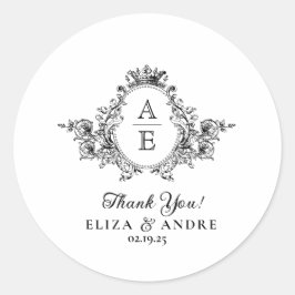 Schwarz-Weiß-Hochzeit mit klassischem Wappen Runder Aufkleber