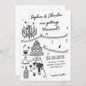 Schwarz-Weiß-Hochzeit mit weißer Hand Einladung (Vorne/Hinten)