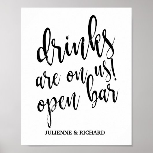 Schwarz-Weiß Hochzeit Open Bar 8x10 Zeichen Poster (Vorne)