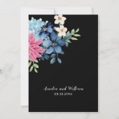 Schwarz-Weiß-Hochzeit, pinkfarbene Blume Einladung (Rückseite)