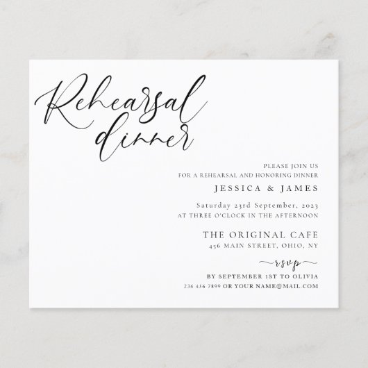 Schwarz-Weiß-Hochzeit-Probe-Dinner Flyer (Vorne)