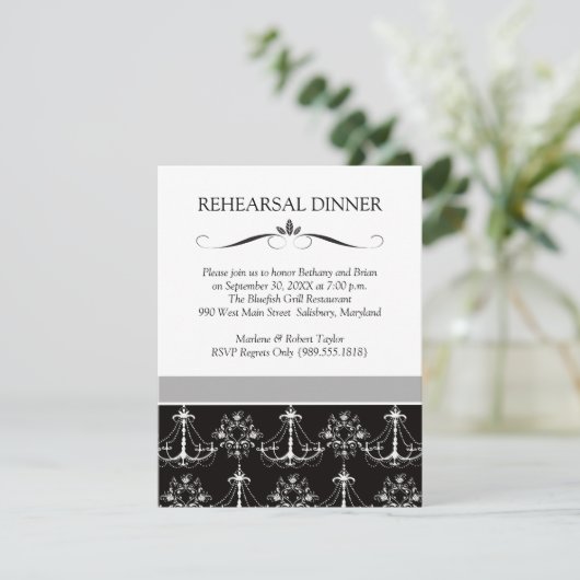 Schwarz-Weiß-Hochzeit-Probe - Einladung (Stehend Vorderseite)