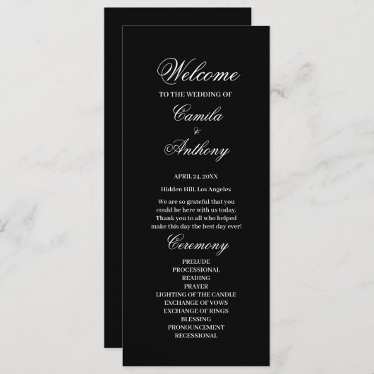 Schwarz-Weiß-Hochzeit Programm (Vorne/Hinten)
