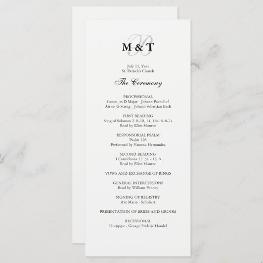 Schwarz-Weiß-Hochzeit Programm (Vorne/Hinten)