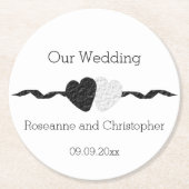 Schwarz-Weiß-Hochzeit Runder Pappuntersetzer (Vorderseite)
