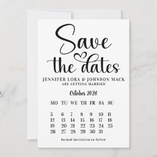Schwarz-Weiß-Hochzeit-Save-the-Date-Kalender Einladung