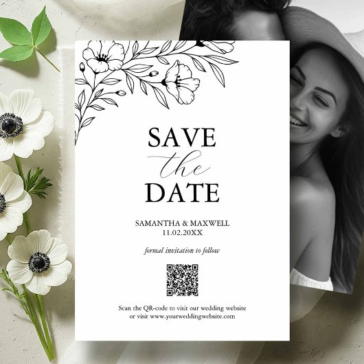 Schwarz-Weiß-Hochzeit spart Termine mit Foto Save The Date