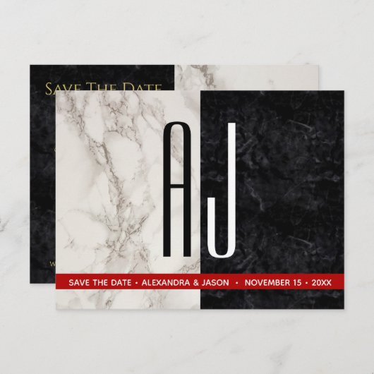 Schwarz-Weiß-Hochzeit speichern Sie die Datumskart Ankündigungspostkarte (Vorne/Hinten)