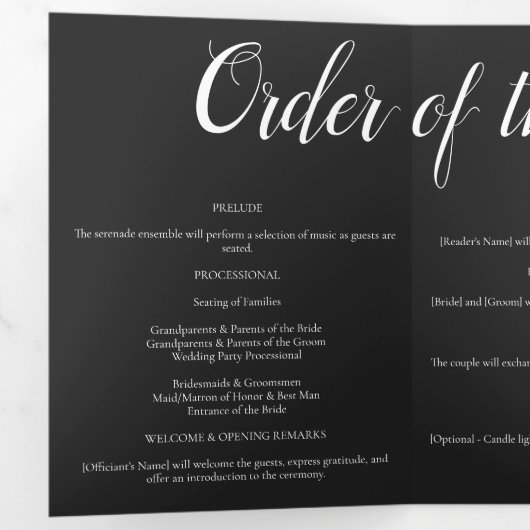 Schwarz-Weiß-Hochzeit unter den Bergen Dreifach-gefaltete Programmkarte (Innen Erste Seite)